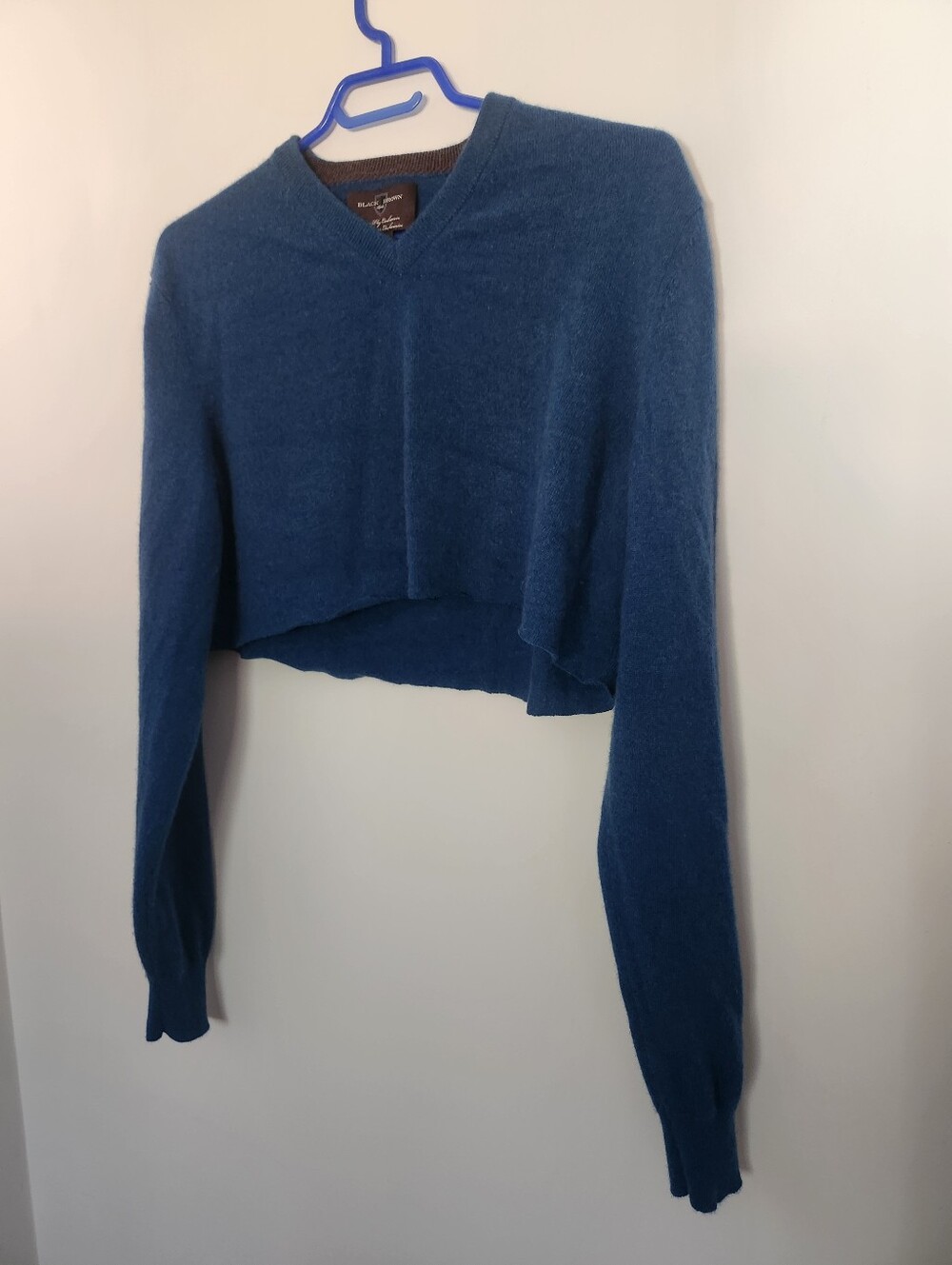 Turquoise Cashmere Cropped Sweater Medium V Neck, Handmade